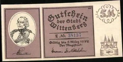 Notgeld Wittenberg 1922, 5 Mark, Wiedereroberung Wittenbergs 1814