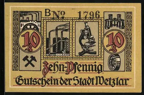 Notgeld Wetzlar 1920, 10 Pfennig, Bergwerk, Mikroskop