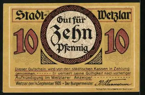 Notgeld Wetzlar 1920, 10 Pfennig, Bergwerk, Mikroskop