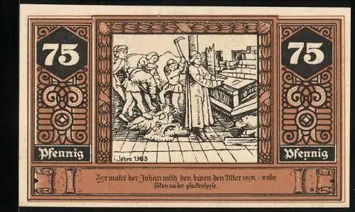 Notgeld Wilsnack 1922, 75 Pfennig, Zerstörung des Altars, Wunderblutkirche