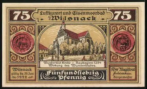 Notgeld Wilsnack 1922, 75 Pfennig, Johan unterrichtet den Bischoff