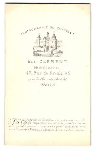 Fotografie Eug. Clement, Paris, 43 Rue de Rivoli, das Châtelet über der Anschrift des Ateliers