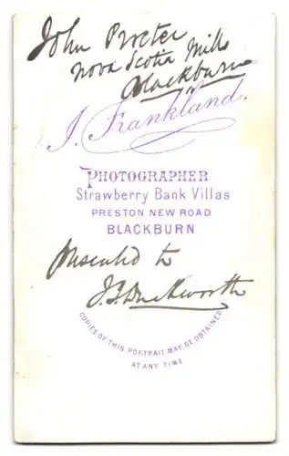 Fotografie F. Frankland, Blackburn, Mr. John Proctor from Nova Scotia Mills