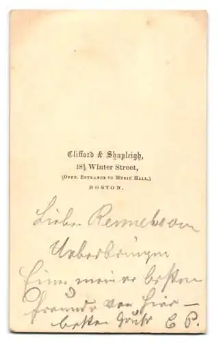 Fotografie Clifford & Shapleigh, Boston, Winter Str. 18 1 /2, Herr Julius Rimmebug im Anzug, 1866