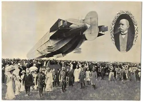 Riesen-AK Kaiser Wilhelm II. & hohe Offiziere nach der Landung eines Zeppelin - Luftschiff, Portrait Graf Zeppelin