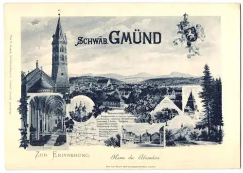 Riesen-AK Schwäbisch Gmünd, Panorama der Stadt mit Sehenswürdigkeiten, Wappen & kleine Umgebungskarte