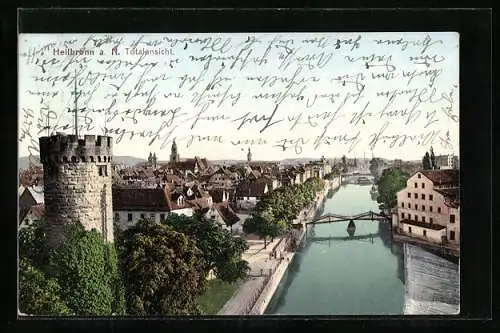AK Heilbronn a. N., Totalansicht mit Brücke und Neckar