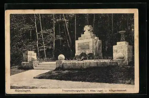 AK Münsingen, Truppenübungsplatz, Altes Lager, Kriegerdenkmal