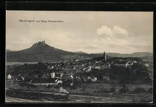 AK Hechingen, Ortsansicht mit Burg Hohenzollern