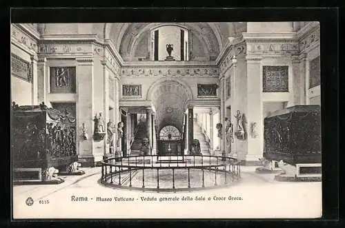 AK Roma-Vaticano, Museo Vaticano, Veduta generale della Sala a Croce Greca, Interno