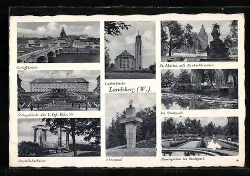 AK Landsberg, Stabsgebäude des I. Inf. Rgts. 50, Düsterlohschanze, Ehrenmal