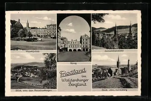 AK Friedland, Strassenpartie am Ring, Marktplatz, Blick vom Kirchberg