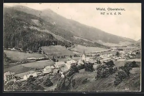 AK Wald, Obersteier, Ortsansicht mit Umgebung aus der Vogelschau