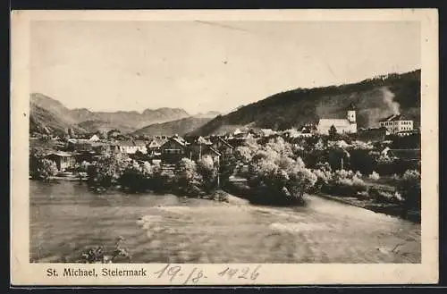 AK St. Michael /Steiermark, Panorama mit Kirche