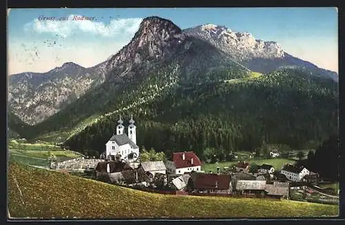 AK Radmer, Totalansicht mit Kirche und Bergspitze