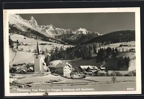 AK Filzmoos /Eben im Pongau, Ortsansicht mit Dachstein im Winter