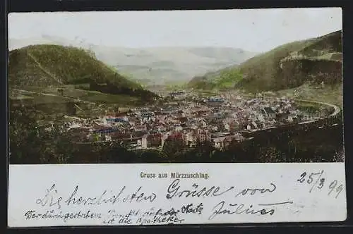 AK Mürzzuschlag, Gesamtansicht mit Umgebung aus der Vogelschau
