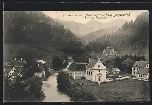 AK Mürzsteg, Panorama mit kais. Jagdschloss