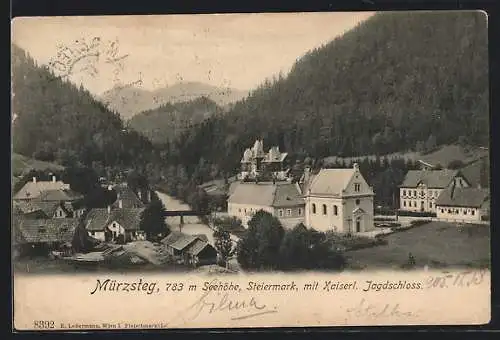 AK Mürzsteg /Steiermark, Teilansicht mit Kaiserl. Jagdschloss