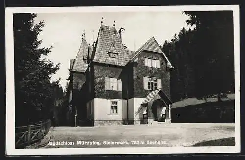 AK Mürzsteg /Steiermark, Jagdschloss, Ansicht mit Eingang