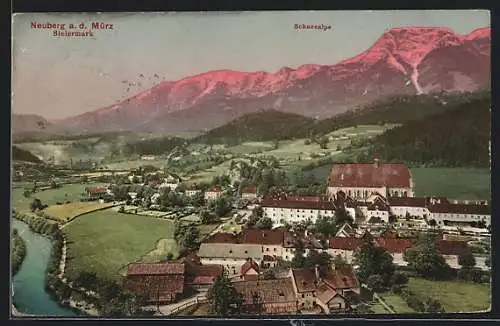 AK Neuberg a. d. Mürz, Ortspanorama mit der Schneealpe