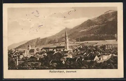 AK Rottenmann /Steiermark, Gesamtansicht mit prominenter Kirche