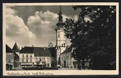 AK Radkersburg, Parite auf dem platz mit Rathaus und Rathausturm