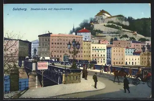AK Salzburg, Staatsbrücke mit Kapuzinerberg