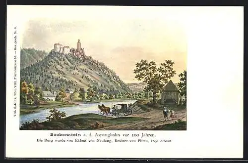 AK Seebenstein a. d. Aspangbahn, Alte Ortsansicht mit der Burg