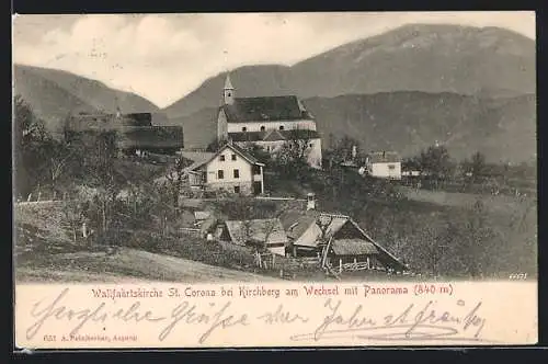 AK Kirchberg am Wechsel, Wallfahrtskirche St. Corona mit Panorama