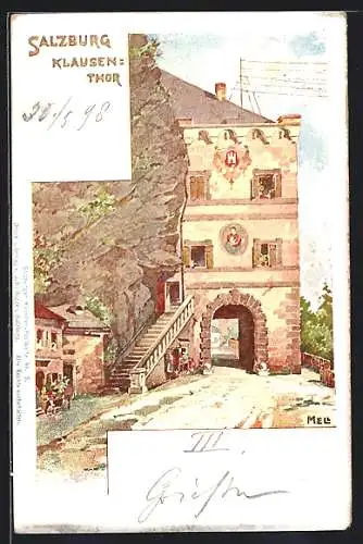 Künstler-AK Salzburg, Blick auf das Klausen-Thor