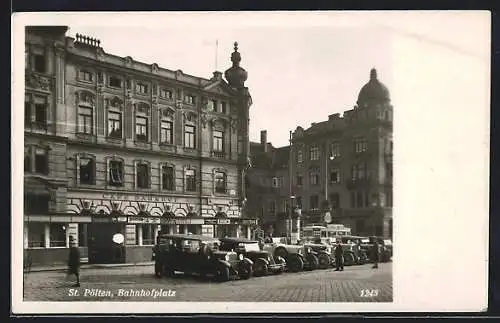 AK St. Pölten, Bahnhofplatz mit Cafe Bahnhof