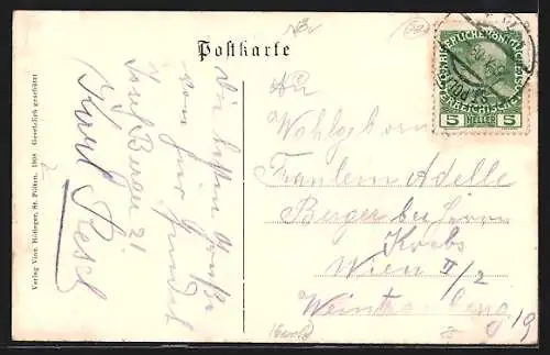 AK St. Pölten, Bahnhofplatz mit Geschäften und Litfasssäule