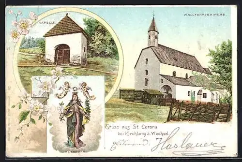 Lithographie St. Corona bei Kirchberg, Wallfahrtskirche, Kapelle, Gnadenbild