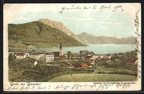 AK Gmunden, Ortsansicht mit Blick auf den See