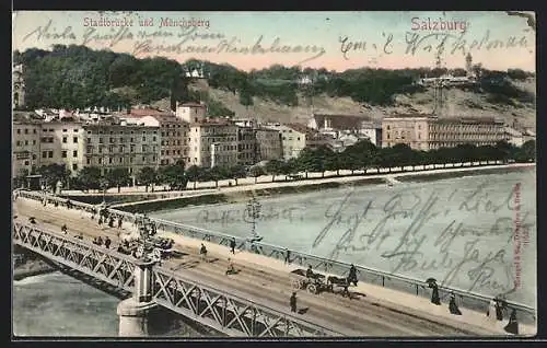 AK Salzburg, Stadtbrücke und Mönchsberg