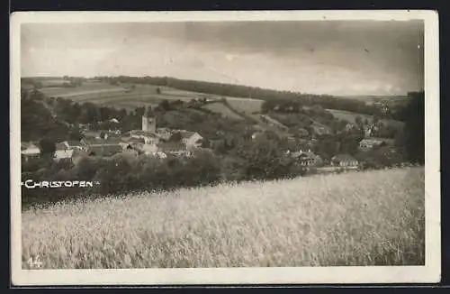 AK Christofen, Ortsansicht mit Feld im Vordergrund