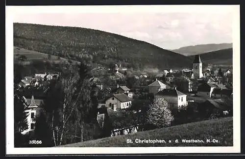 AK St. Christophen a. d. Westbahn, Ortsansicht aus der Vogelschau