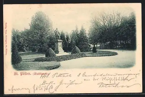 AK St. Pölten, Stadtpark mit Denkmal