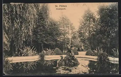 AK St. Pölten, Stadtpark mit Brunnen