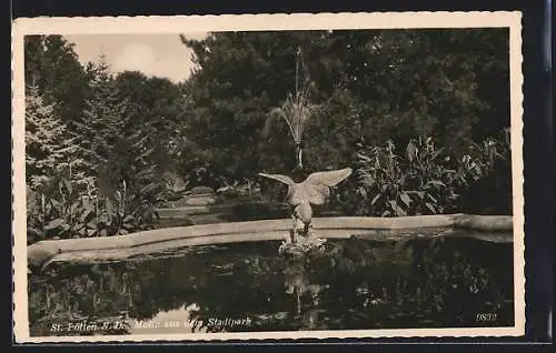 AK St. Pölten /N. D., Brunnen im Stadtpark