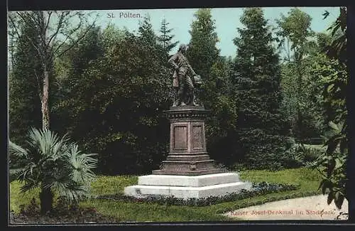 AK St. Pölten, Stadtpark mit Kaiser Josef-Denkmal