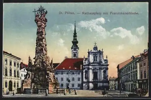 AK St. Pölten, Rathausplatz mit Franziskanerkirche