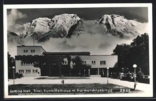 AK Bad Hall /Tirol, Kurmittelhaus mit Karwendelgebirge