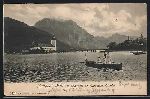 AK Gmunden, Schloss Orth am Traunsee mit Ruderern