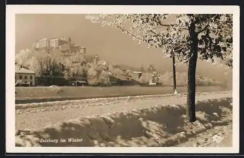 AK Salzburg, Stadtansicht mit Festung im Winter
