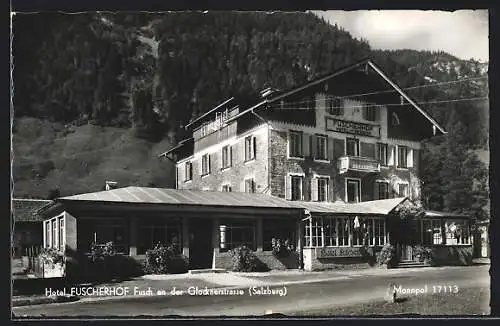 AK Fusch an der Glocknerstrasse, Hotel Fuscherhof im Sonnenschein