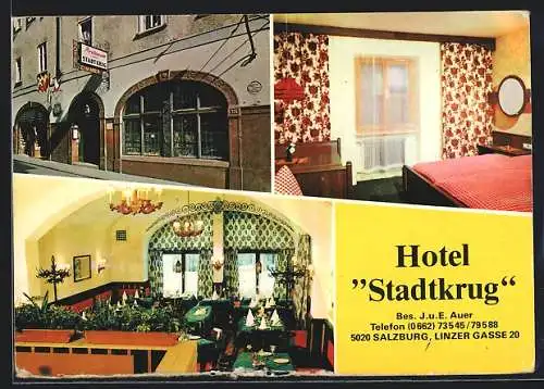 AK Salzburg, Hotel Stadtkrug, Gästezimmer und Restaurant