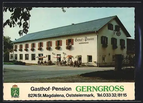 AK St. Magdalena /Oststeiermark, Gasthof-Pension Gerngross mit Besuchern