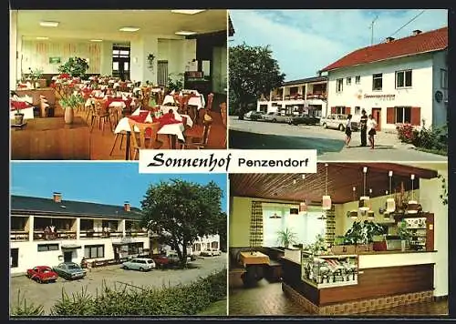 AK Hartberg /Stmk., Penzendorf, Gasthof-Restaurant Sonnenhof, Innenansicht und Strassenpartie mit Autos